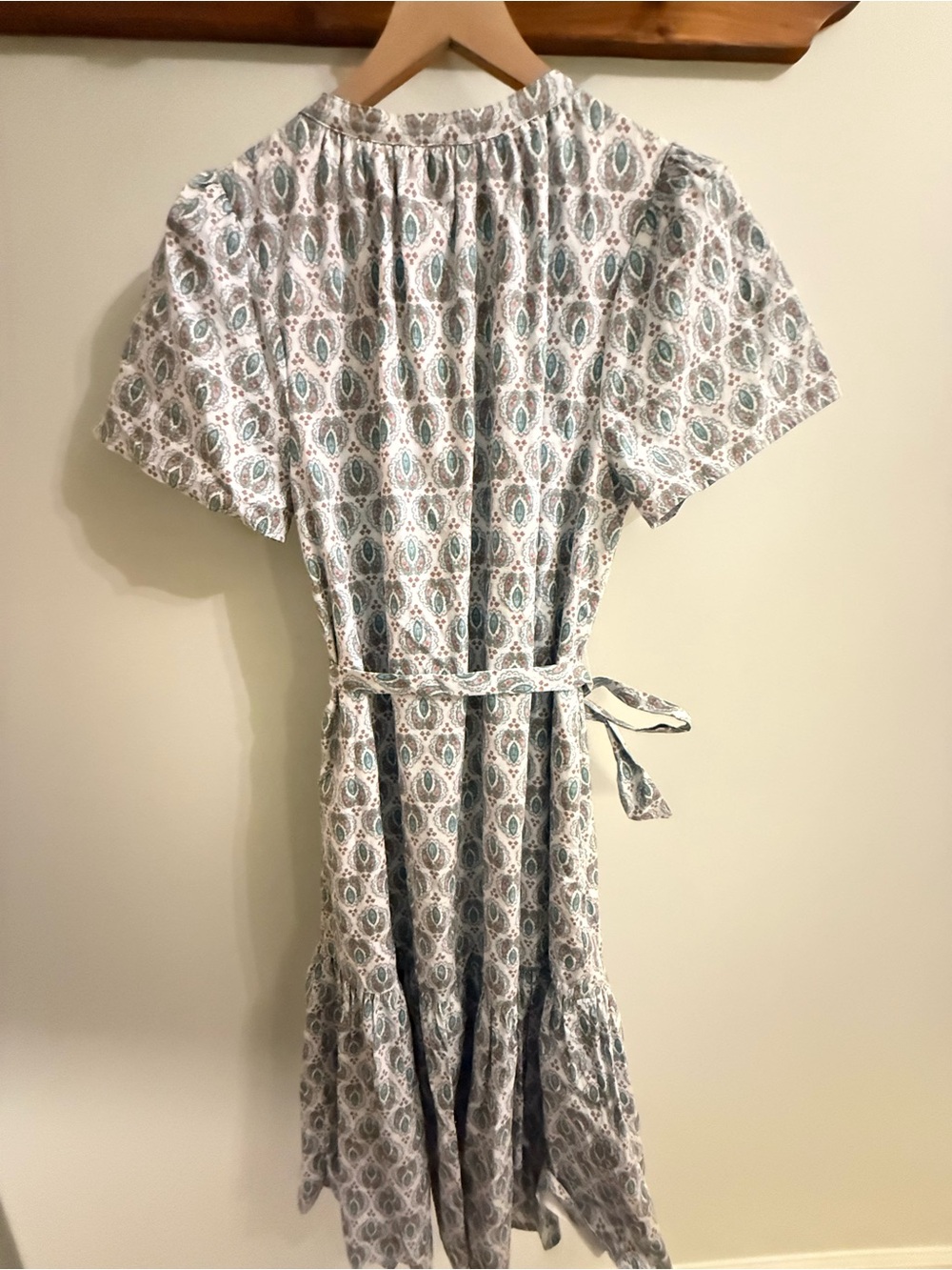 SugarLips Paisley Cotton Belted Midi Dress Size S Puff Sleeve Button Front - Picture 7 of 10